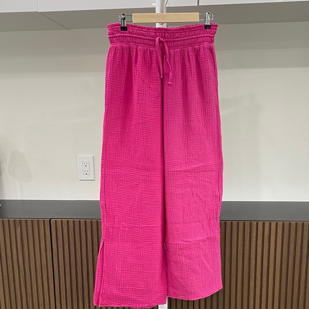 Magaschoni hot pink double gauze palazzo style pant beach pool party medium